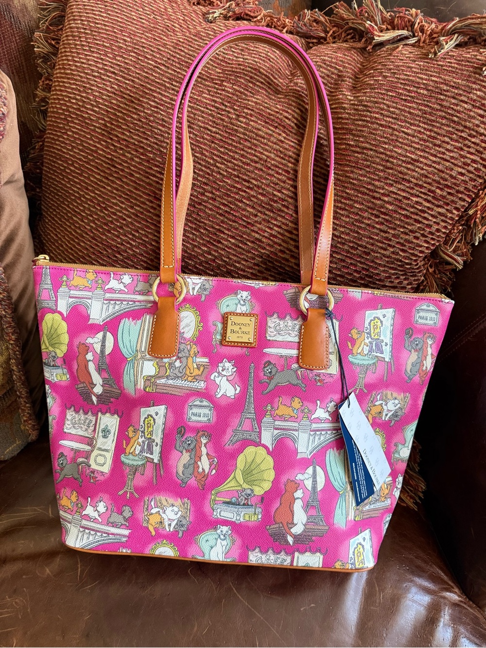 Vtg NWT Dooney & Bourke DISNEY Aristocrats Print Leather Tote 50th Anniversary